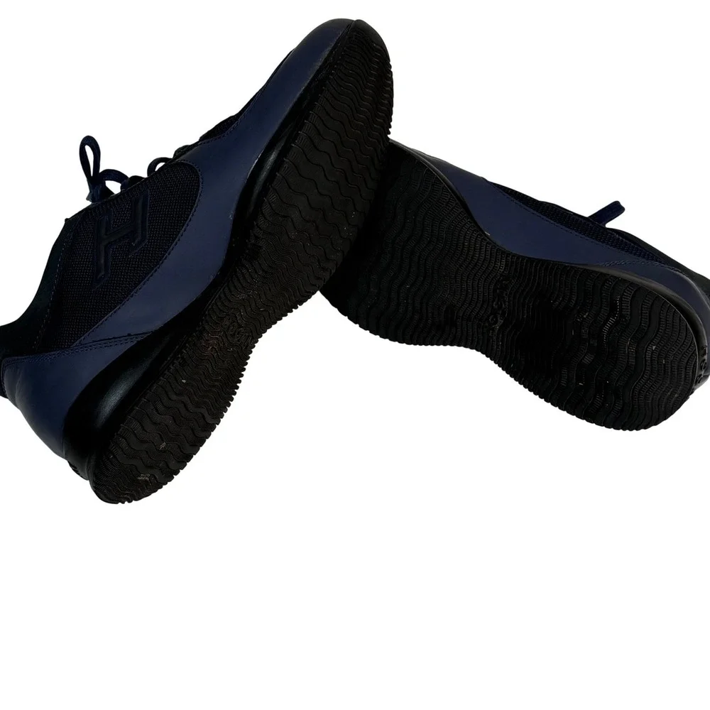 Hogan Interactive Navy Blue Leather Mesh Sneakers Mens‎ Size 7.5 Made in Italy